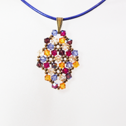 Pendant 40cm - Malvina Rhombus S-Purple Leather - Pendant 40cm - Laiton bronze